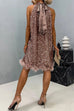 Trixiedress Halter Sleeveless Feather Hem Sequin Dress