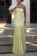 Trixiedress Strapless Tube Flare Mesh Maxi Party Dress