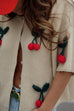 Trixiedress Short Sleeves Button Up Cherry Decorative Knit Sweater