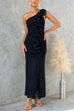 Trixiedress One Shoulder Slit Ruffle Mesh Maxi Dress