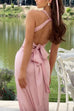 Trixiedress V Neck Back Tie Bow Cut Out Satin Maxi Dress