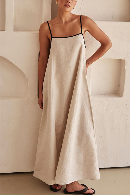 Trixiedress Adjustable Strap Backless Cotton Linen Maxi Dress