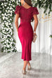 Trixiedress V Neck Ruffle Sleeves Slit Sequin Midi Party Dress
