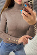 Trixiedress Turtleneck Gold Buttons Ribbed Knit Top
