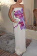 Trixiedress Elegant Strapless Floral Print Maxi Dress