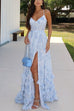 Trixiedress Back Lace-up Ruffle Hem Slit Floral Print Maxi Cami Dress