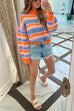 Trixiedress Crewneck Color Block Striped Loose Fit Sweater