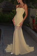 Trixiedress Strapless Tube Flare Mesh Maxi Party Dress