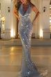 Trixiedress Halter Cowl Neck Open Back Sequin Maxi Party Dress