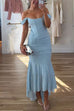 Trixiedress Sleeveless Ruched Waist Ruffle Hem Jacquard Maxi Dress