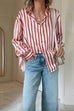Trixiedress Long Sleeves Button Down Striped Blouse Shirt