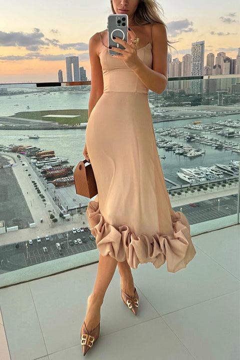 Trixiedress Spaghetti Strap Flounce Hem Bustier Midi Dress