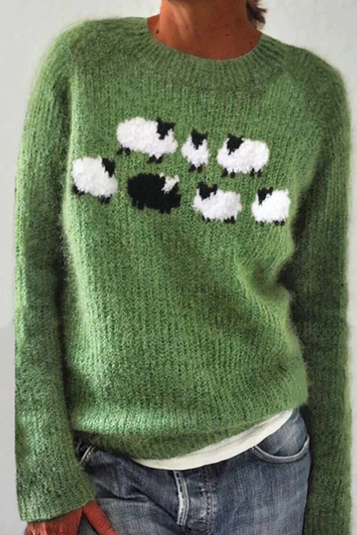 Trixiedress Round Neck Animal Pattern Pullover Sweater(in 2 Colors)