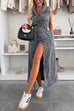 Trixiedress Sleeveless Button Down Tie Waist Pocketed Denim Midi Dress
