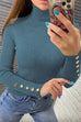 Trixiedress Turtleneck Gold Buttons Ribbed Knit Top