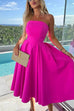 Trixiedress Strapless Open Back Waisted Swing Midi Dress