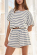Trixiedress Striped Short Sleeves Crop Top and Elastic Waist Pocketed Shorts Set