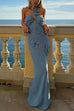 Trixiedress Halter Floral Crochet Hollow Out Maxi Bodycon Dress