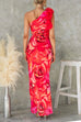Trixiedress Ruffle One Shoulder Floral Print Bodycon Maxi Dress
