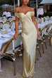 Trixiedress Off Shoulder Backless Cut Out Satin Maxi Dress