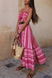 Trixiedress Tassel Crochet Hollow Out Splice Printed Ruffle Maxi Cami Dress