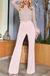 Trixiedress Feather-Paneled Long Sleeves Bell Bottoms Sequin Jumpsuit