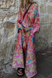 Trixiedress Long Sleeves Button Up Shirt and Wide Leg Pants Floral Print Set