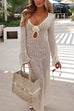 Trixiedress V Neck Long Sleeves Backless Crochet Hollow Out Knit Maxi Dress