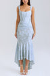 Trixiedress Sleeveless Ruched Waist Ruffle Hem Jacquard Maxi Dress