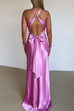 Trixiedress V Neck Back Tie Bow Cut Out Satin Maxi Dress