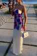 Trixiedress Elegant Strapless Floral Print Maxi Dress