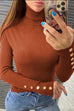 Trixiedress Turtleneck Gold Buttons Ribbed Knit Top