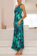Trixiedress One Shoulder Drawstring Cut Out Printed Maxi Pleated Dress