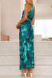 Trixiedress One Shoulder Drawstring Cut Out Printed Maxi Pleated Dress