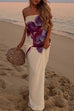 Trixiedress Elegant Strapless Floral Print Maxi Dress