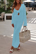 Trixiedress V Neck Long Sleeves Backless Crochet Hollow Out Knit Maxi Dress
