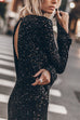 Trixiedress Long Sleeves Back Cut Out Sequin Midi Dress