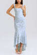 Trixiedress Sleeveless Ruched Waist Ruffle Hem Jacquard Maxi Dress