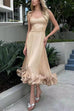 Trixiedress Spaghetti Strap Flounce Hem Bustier Midi Dress