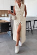 Trixiedress Sleeveless Button Down Tie Waist Pocketed Denim Midi Dress