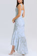Trixiedress Sleeveless Ruched Waist Ruffle Hem Jacquard Maxi Dress