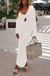 Trixiedress V Neck Long Sleeves Backless Crochet Hollow Out Knit Maxi Dress