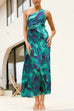 Trixiedress One Shoulder Drawstring Cut Out Printed Maxi Pleated Dress