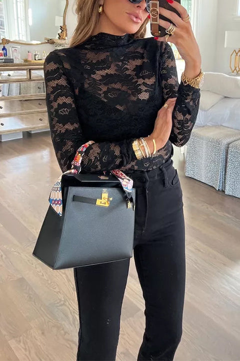 Trixiedress Mockneck Long Sleeves Floral Lace Top