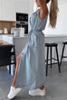 Trixiedress Sleeveless Button Down Tie Waist Pocketed Denim Midi Dress