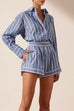 Trixiedress Striped Long Sleeves Curve Hem Shirt and High Rise Shorts Set