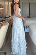 Trixiedress Back Lace-up Ruffle Hem Slit Floral Print Maxi Cami Dress