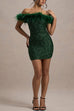 Trixiedress Off Shoulder Feather Trim Sequin Mini Party Dress