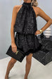Trixiedress Halter Sleeveless Feather Hem Sequin Dress