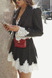 Trixiedress Single Button Striped Lace Trim Crop Blazer